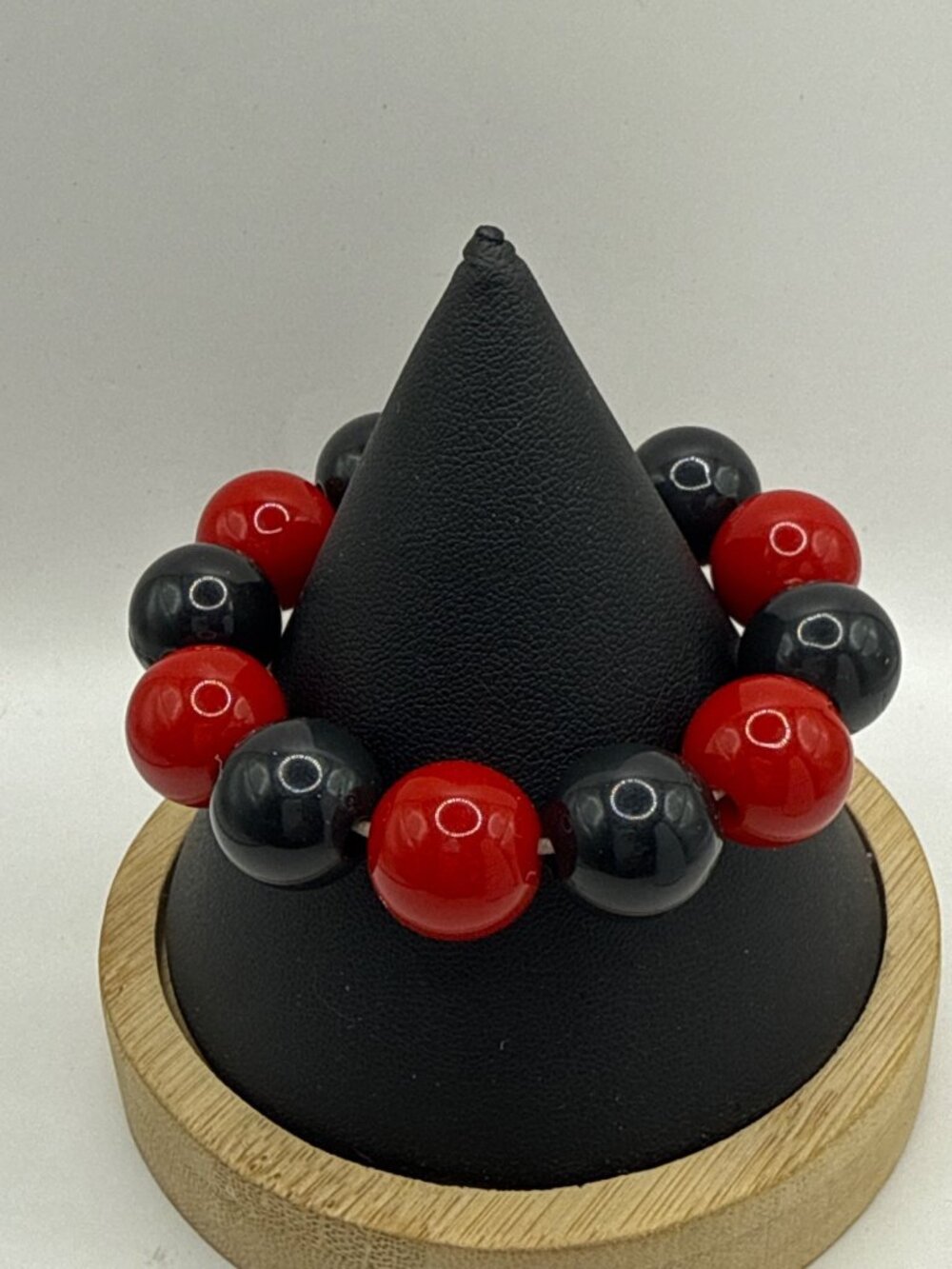 Red & Black Onyx Style Beaded Stretch Bracelet Chunky Goth Punk Core Jewelry